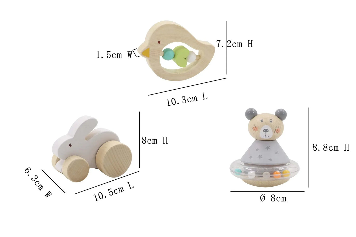 Calm and Breezy 3 Piece Wooden Toy Baby Gift Set