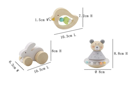 Calm and Breezy 3 Piece Wooden Toy Baby Gift Set