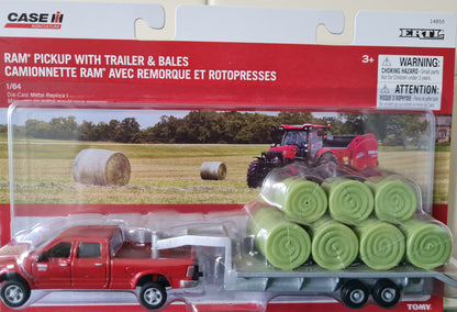 Dodge Ram Pick-up with Gooseneck Bale Trailer and bales - 1/64