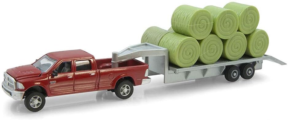 Dodge Ram Pick-up with Gooseneck Bale Trailer and bales - 1/64