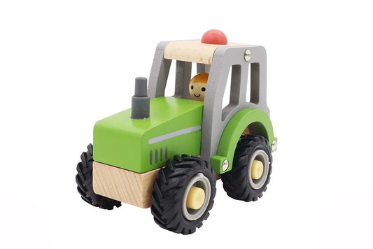 Wooden Green Tractor with Rubber Tyres